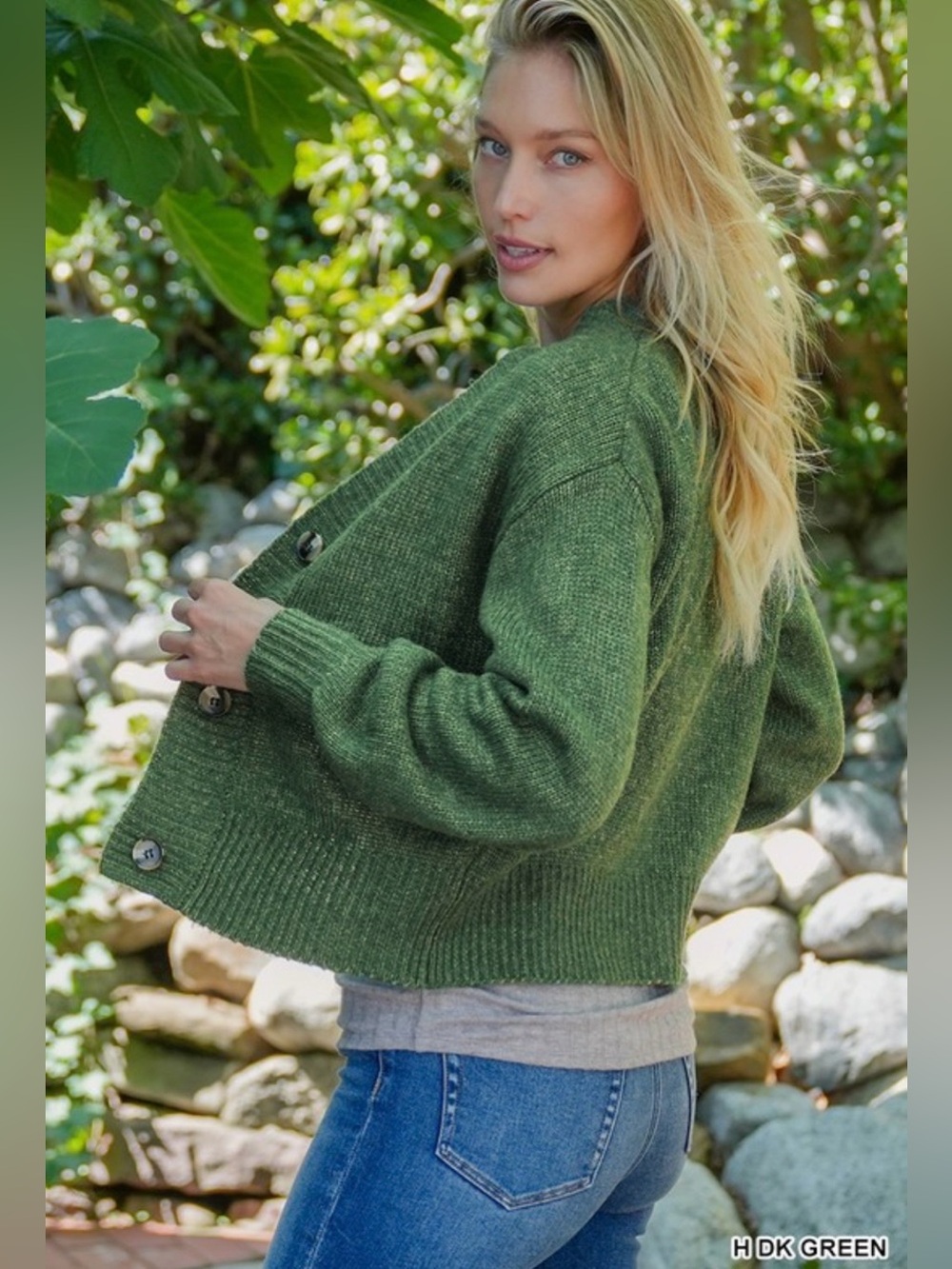 Zenana Melange Button Front Sweater Cardigan | Heathered Dark Green